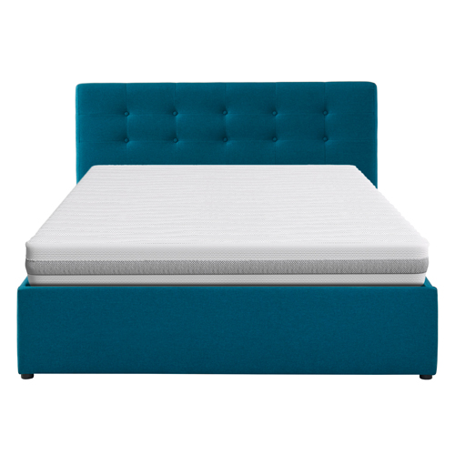 Ensemble lit coffre Tina en tissu bleu canard 140x190cm + Matelas mousse Clean Confort 19 cm