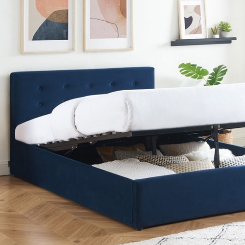 Ensemble lit coffre Tina en velours foncé 140x190cm + Matelas à ressorts ensachés Hygiospring 19 cm