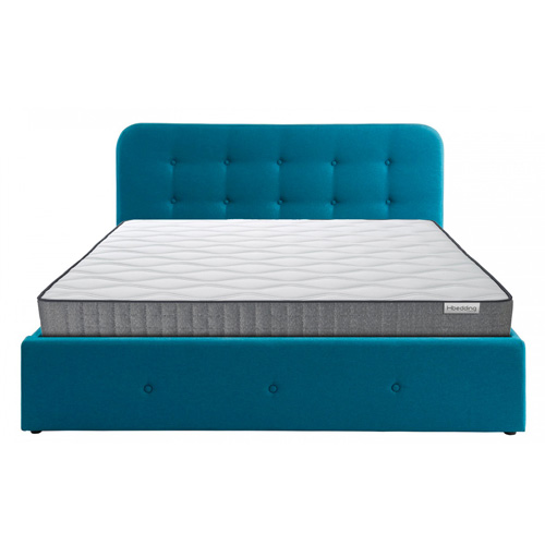 Ensemble Lit coffre Kate en tissu bleu canard 140x190cm + Matelas à mémoire de forme Ergo Royal 21 cm