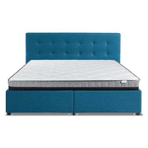 Ensemble lit à tiroirs Justin 160x200 en tissu bleu + Matelas à mémoire de forme Mémo luxe 25 cm