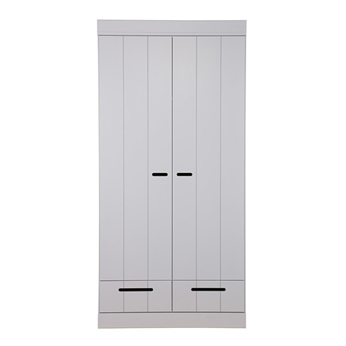Armoire 2 portes et 2 tiroirs, pin massif béton gris - Connect