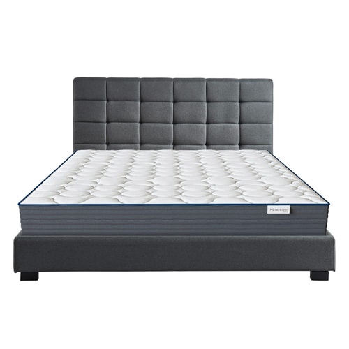 Ensemble lit William 140x190 en tissu gris foncé + Matelas à mémoire de forme Mémo HR 22cm