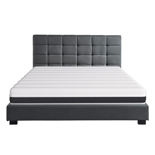 Ensemble lit William 140x190 en tissu gris foncé + Matelas ressorts ensachés Hygiospring 19 cm