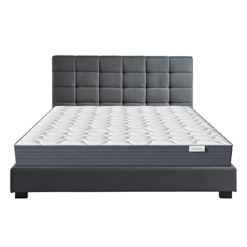 Ensemble lit William 140x190 en tissu gris foncé + Matelas à ressorts ensachés Spring Plus 22 cm