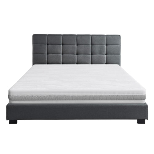 Ensemble lit William 140x190 en tissu gris foncé + Matelas mousse Clean Confort 19 cm