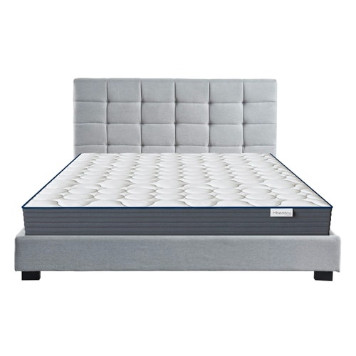 Ensemble lit William 140x190 en tissu gris clair + Matelas à mémoire de forme Mémo HR 22cm