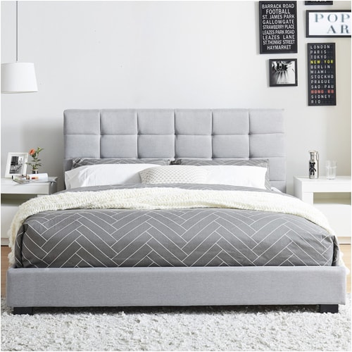 Ensemble lit William 140x190 en tissu gris clair + Matelas à mémoire de forme Mémo HR 22cm