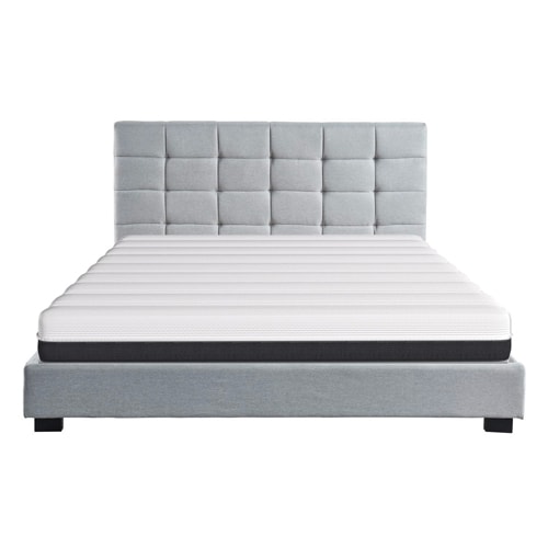 Ensemble lit William 140x190 en tissu gris clair + Matelas ressorts ensachés Hygiospring 19 cm
