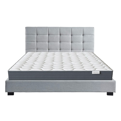Ensemble lit William 140x190 en tissu gris clair + Matelas à ressorts ensachés Spring Plus 22 cm