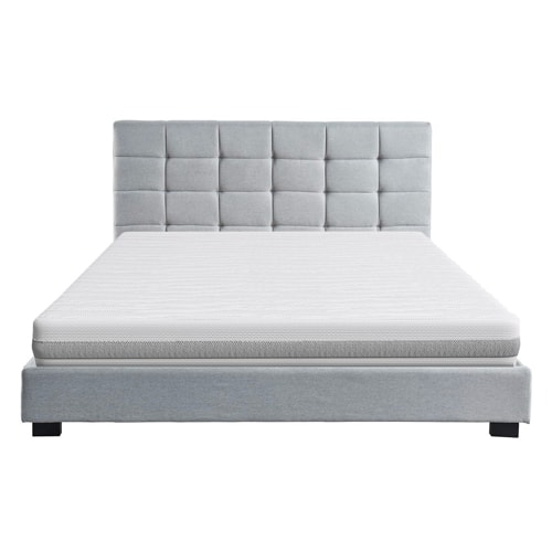 Ensemble lit William 140x190 en tissu gris clair + Matelas mousse Clean Confort 19 cm