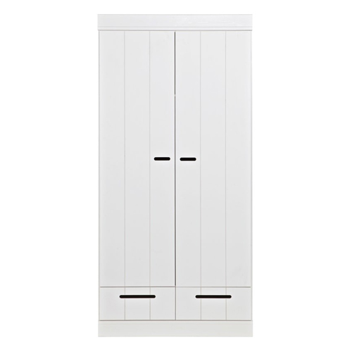 Armoire 2 portes et 2 tiroirs en pin massif blanc - Connect