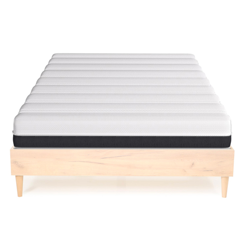 Ensemble lit Paco effet chêne 140x190 + Matelas à ressorts ensachés Hygiospring 19 cm