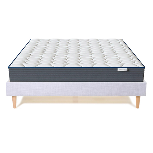 Ensemble Lit Dina en tissu gris clair 140x190 cm + Matelas à mémoire de forme Mémo HR 22cm