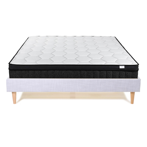 Ensemble Lit Dina en tissu gris clair 160x200 cm + Matelas à mémoire de forme Mémo Royal 28 cm