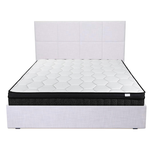 Ensemble Lit Emy en tissu gris clair 160x200 + Matelas à mémoire de forme Mémo Royal 28 cm