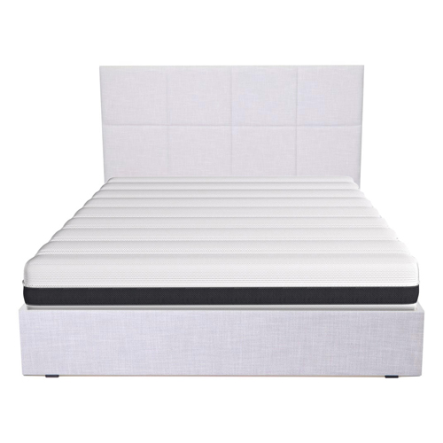 Ensemble Lit Emy en tissu gris clair 140x190 + Matelas à ressorts ensachés Hygiospring 19 cm