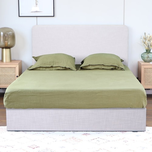 Lit Enzo 160x200 en tissu gris clair + Matelas à mémoire de forme Mémo HR 22cm