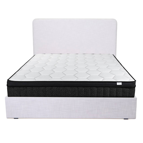 Lit Enzo 160x200 en tissu gris clair + Matelas à mémoire de forme Mémo Royal 28 cm