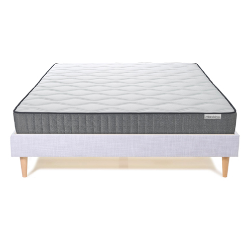 Ensemble Lit Dina en tissu gris clair 180x200 cm + Matelas à mémoire de forme Ergo Royal 21cm