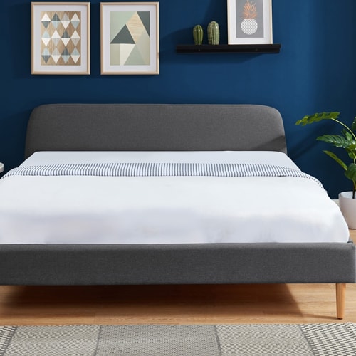 Ensemble lit Gaby en tissu gris foncé 180x200 + Matelas à mémoire de forme Ergo Royal 21cm