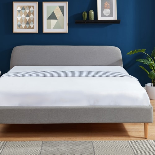 Ensemble lit Gaby en tissu gris clair 180x200 + Matelas à mémoire de forme Ergo Royal 21cm