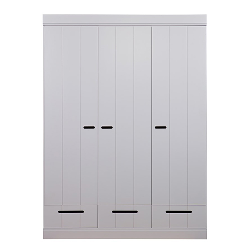 Armoire 3 portes, 3 tiroirs et 5 étagères en pin massif béton gris - Connect