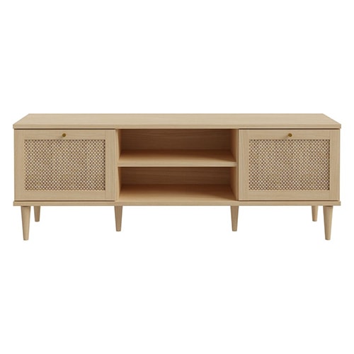 Meuble TV en cannage et effet chêne 160 cm - Luisa