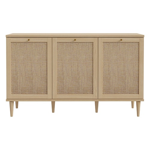 Buffet en cannage et effet chêne 3 portes 150 cm - Luisa