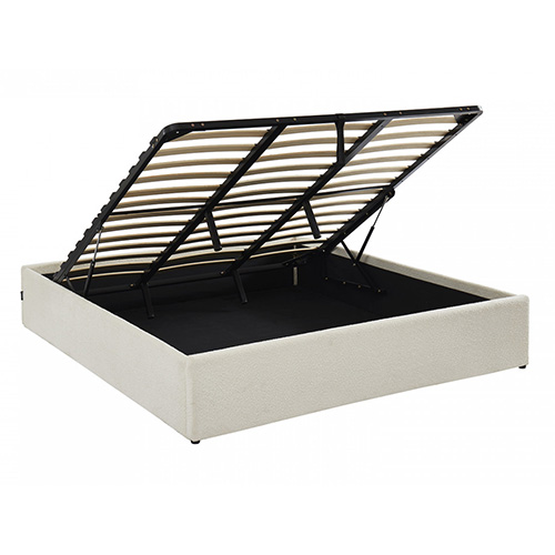 Lit coffre 180x200cm en tissu bouclé écru + sommier à lattes - Handy