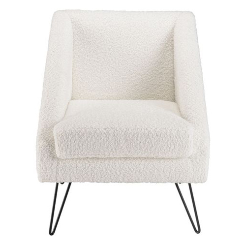 Fauteuil tissu bouclette écru pieds épingles métal noir - Albane