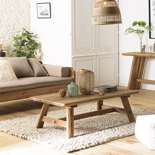 Table basse rectangulaire 140x70cm bois Pin recyclé - Sandy