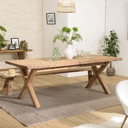 Table à manger rectangulaire 220x100cm bois Pin recyclé - Sandy