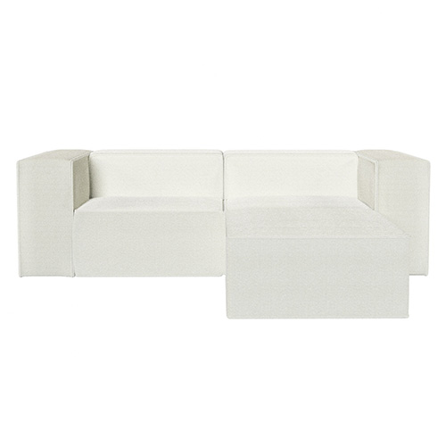 Canapé modulable 3 places avec pouf en tissu bouclé écru - Roma - Fabriqué en France
