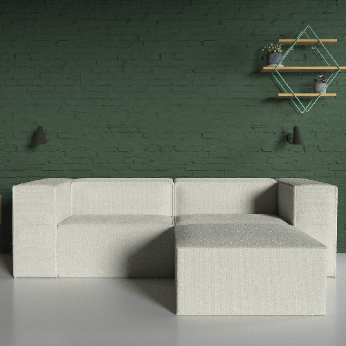 Canapé modulable 3 places avec pouf en tissu bouclé écru - Roma - Fabriqué en France
