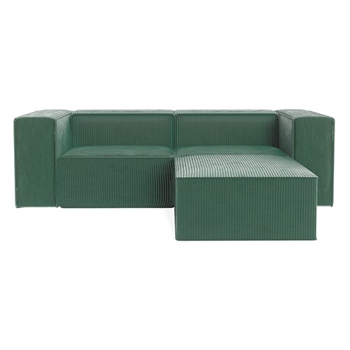 Canapé modulable 3 places avec pouf en velours côtelé vert - Roma - Fabriqué en France