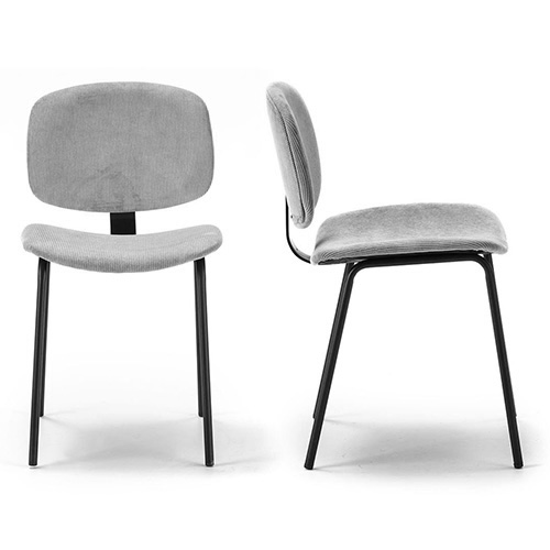 Lot de 2 chaises en velours côtelé gris piètement noir - Liv