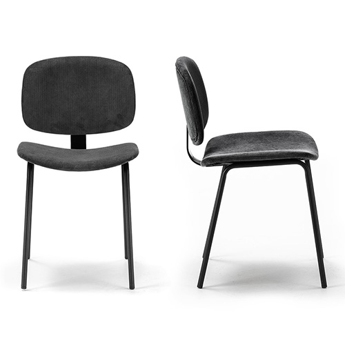 Lot de 2 chaises en velours côtelé noir piètement noir - Liv