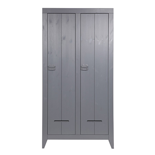 Armoire 2 portes et 8 planches de rangement en pin massif gris anthracite - Kluis
