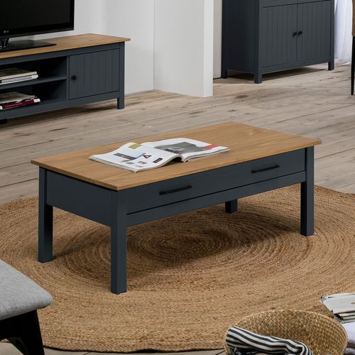 Table basse 1 tiroir en pin massif bleu 100 cm - Ida