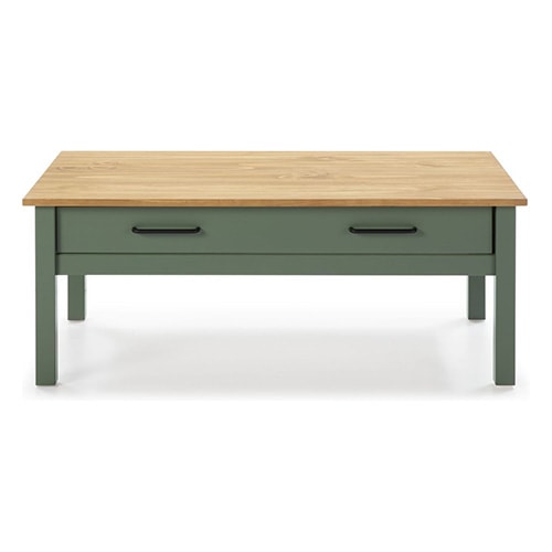 Table basse 1 tiroir en pin massif vert 100 cm - Ida
