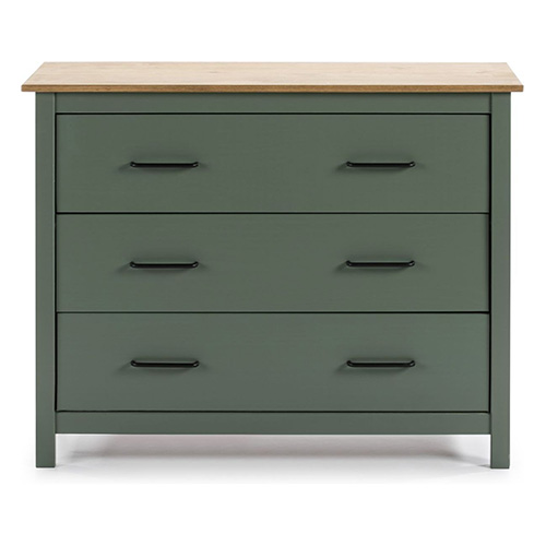 Commodes 3 tiroirs en pin massif vert 100 cm - Ida