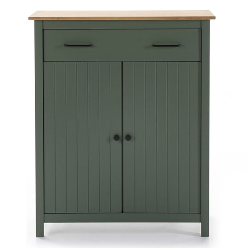 Buffet 2 portes 1 tiroir bois ciré / vert 90 cm - Ida