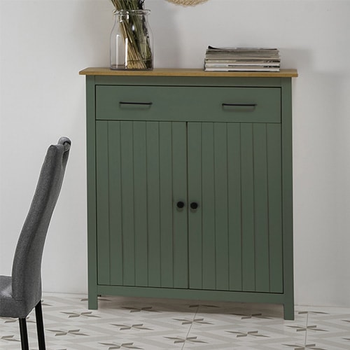 Buffet 2 portes 1 tiroir en pin massif vert 90 cm - Ida