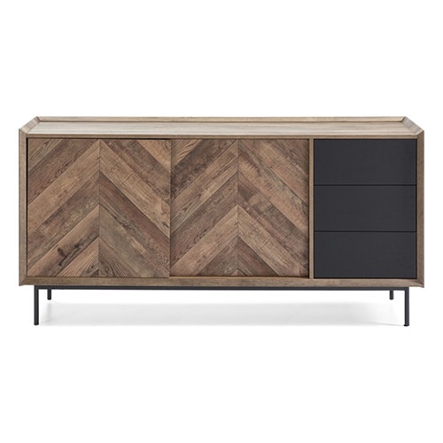 Buffet 2 portes 3 tiroirs effet chêne à chevrons / noir 157 cm - Mario