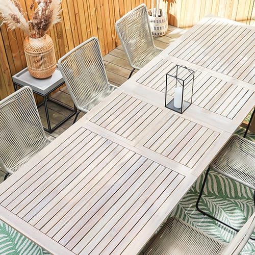 Ensemble table de jardin extensible 6 à 12 personnes 200/300 cm Mykonos + 12 chaises Erin