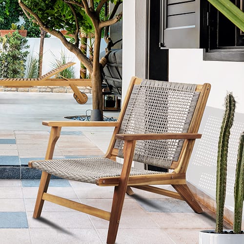 Fauteuil de jardin en bois d'acacia et résine tressée coloris naturel - Acapulco