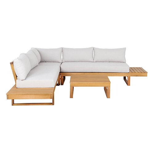 Salon de jardin 5 places en bois d'acacia et coussins beige - Cuba