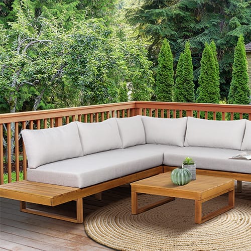 Salon de jardin 5 places en bois d'acacia et coussins beige - Cuba