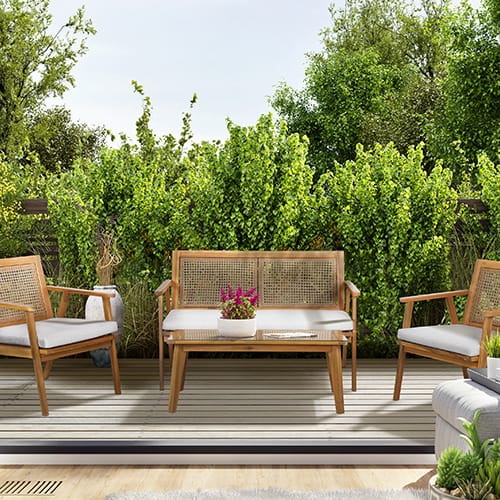 Salon de jardin 4 places en bois d'acacia et cannage - Malia