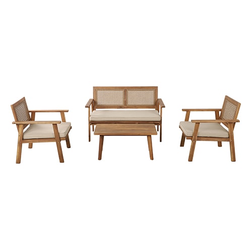 Salon de jardin 4 places en bois d'acacia coussins coloris naturel - Pattaya